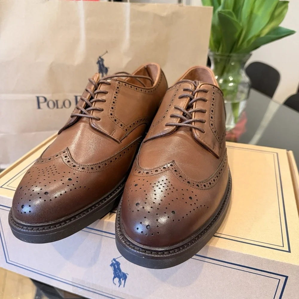 Polo Ralph Lauren Asher Wingtip Brogue Oxford Dress Shoe Men's 12D Brown NIB